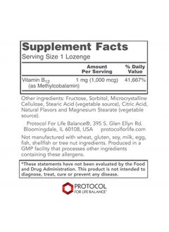 Protocol For Life Balance Methyl B12 1,000 mcg Methylcobalamin - Supports Homocysteine Metabolism and Healthy Nervous System, Energy Boost, Cognitive Function, and Digestive System - 100 Lozenges  - Image 2