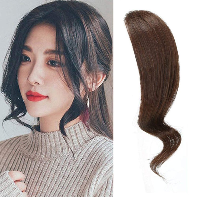 Dsoar 2pcs Wave Side Bangs Real Human Hair Clip in Bangs Wave Fringe Hair Extension(Dark Brown) - Image 1