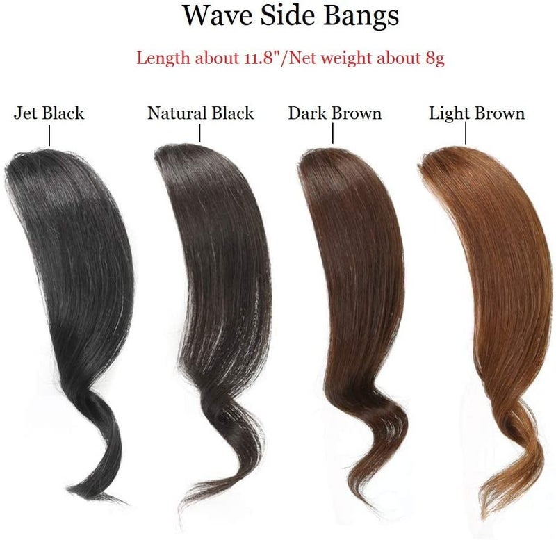 Dsoar 2pcs Wave Side Bangs Real Human Hair Clip in Bangs Wave Fringe Hair Extension(Dark Brown) - Image 2
