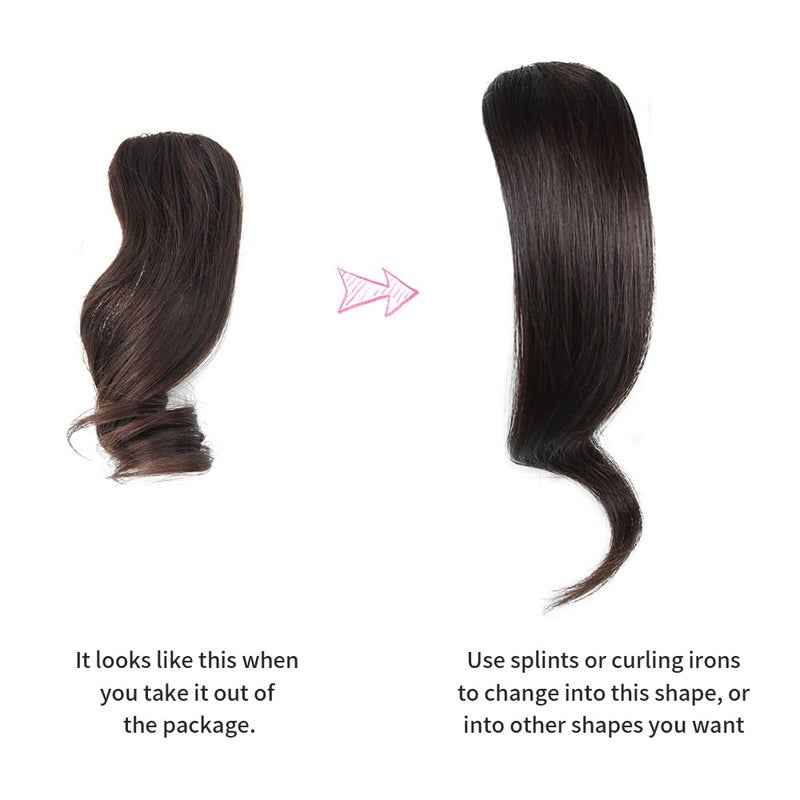 Dsoar 2pcs Wave Side Bangs Real Human Hair Clip in Bangs Wave Fringe Hair Extension(Dark Brown) - Image 4