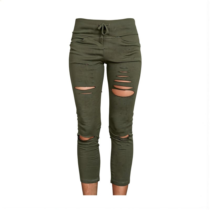 Women Ripped Skinny Pants Stretchy Soft White S Size Cropped Slim Fit Casual Daily Wear - Image 1