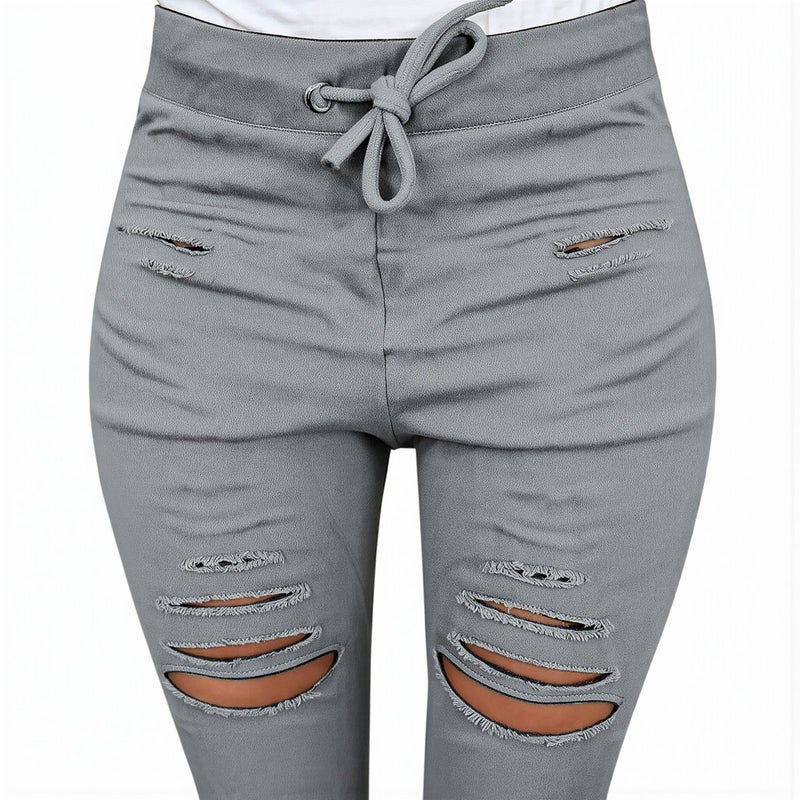 Women Ripped Skinny Pants Stretchy Soft White S Size Cropped Slim Fit Casual Daily Wear - Image 5
