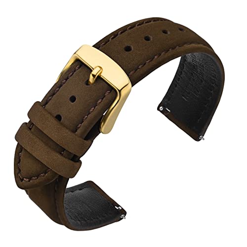 ANNEFIT 18mm Watch Band with Stainless Steel Gold Buckle Vintage Nubuck Suede Soft Leather watch Strap with Quick Release Dark Brown - Image 1