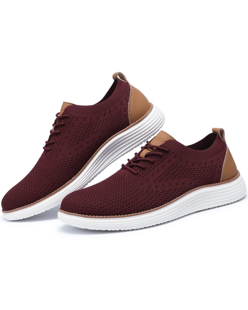 VILOCY Men's Casual Dress Sneakers Oxfords Business Shoes Lace Up Lightweight Comfortable Breathable Walking Knit Mesh Fashion Sneakers Tennis Wine Red,EU40 - Image 4
