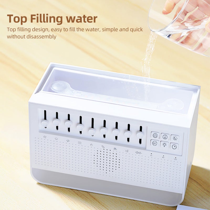 Essential Oil Diffuser 200ml White Ultrasonic Aromatherapy Diffuser - Realistic Flame Effect Built-in White Noise Machine - BT Speaker for Bedroom Office Travel - Image 4