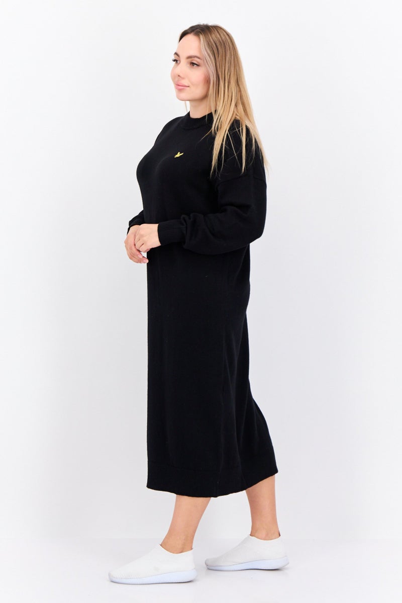 Lyle & Scott Women Brand Logo Knitted Sweater Dress, Jet Black - Image 2