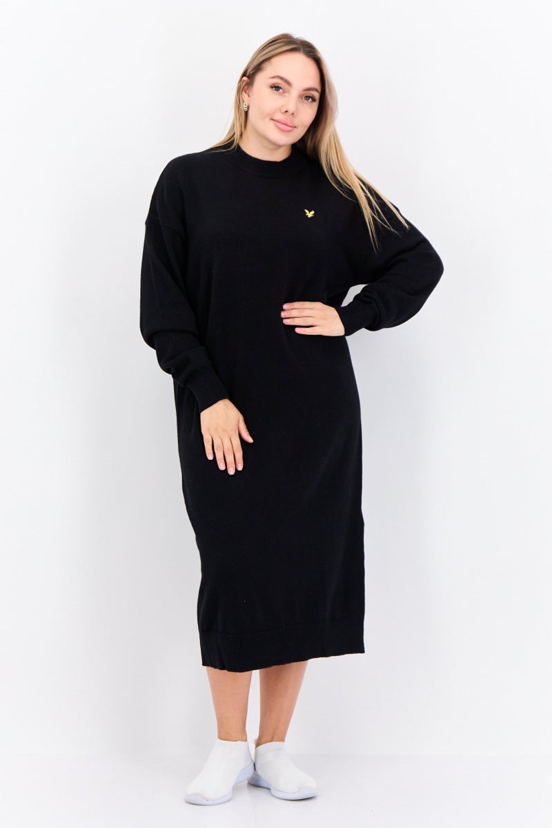 Lyle & Scott Women Brand Logo Knitted Sweater Dress, Jet Black - Image 1