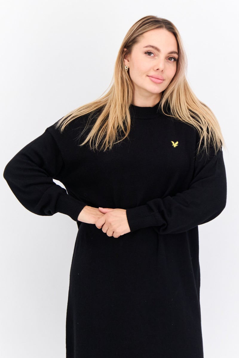 Lyle & Scott Women Brand Logo Knitted Sweater Dress, Jet Black - Image 4