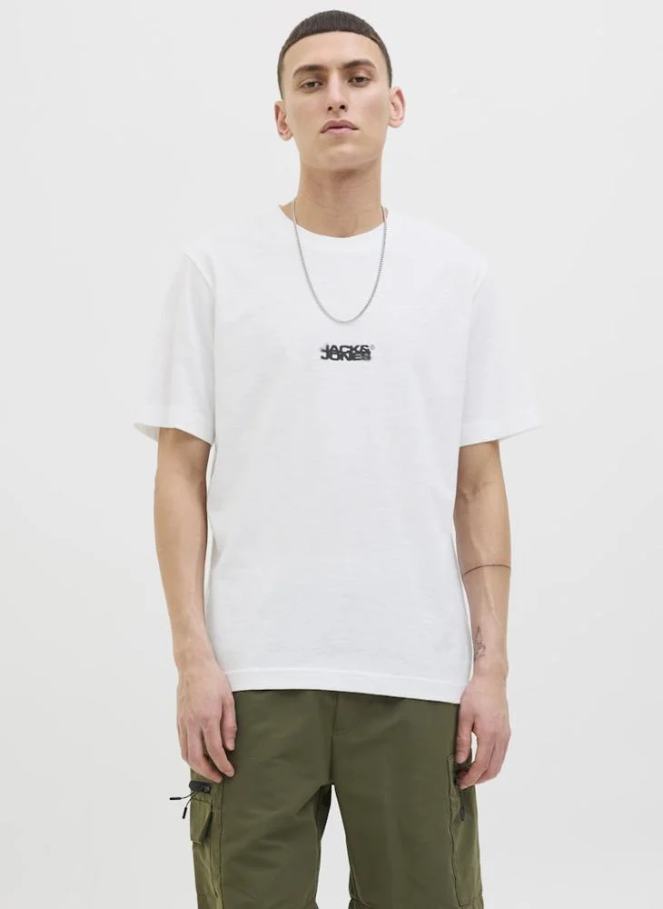 جاك اند جونز Jcosago Logo Slub Crew Neck T-Shirt