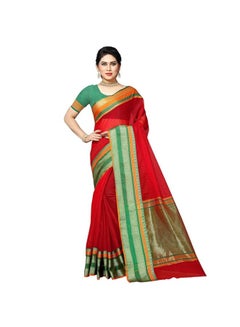 Accessorize Kingdom Women's Temple Border Cotton Saree With Unstiched Blouse Piece  - Image 1