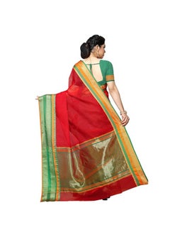 Accessorize Kingdom Women's Temple Border Cotton Saree With Unstiched Blouse Piece  - Image 3