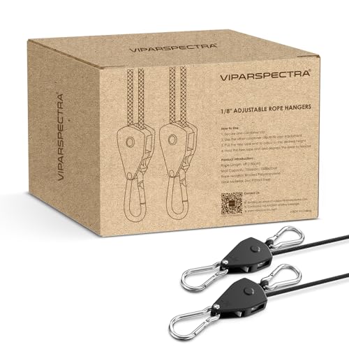 VIPARSPECTRA Retractable Heavy Duty Ratchet Tie Down Straps [12 Pack, 8ft, 75lbs/Pack], Rope Pulley System with Carabiner Hook Rope Adjuster for Hanging Plants/Grow Light/Tents Various Tie-Down Uses - Image 1