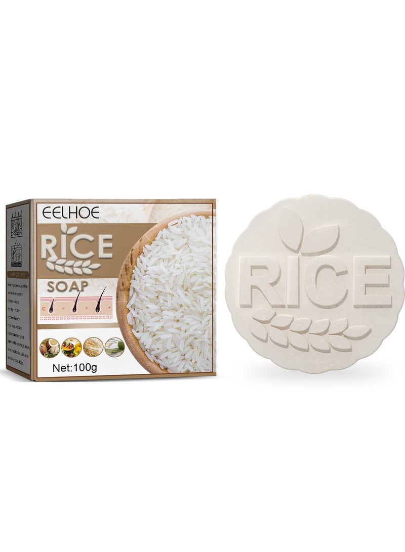 EELHOE 100g Rice Shampoo Bar, Rice Hair Growth Soap, for Soft and Shiny Hair, Strengthens Damaged and Bleached, Reduces Grease - Image 1