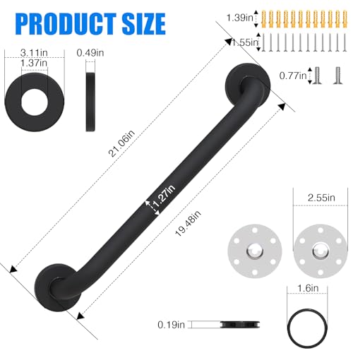 ROTHLEY 18 Inch Grab Bar for Bathtubs and Showers Stainless Steel Shower Grab Bar Wall Mounted Shower Handle with Concealed Screws for Toilet Assistance Matte Black - Image 3