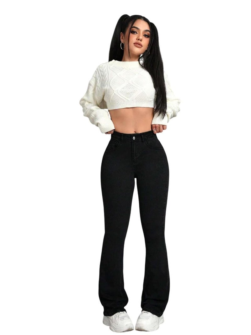 KOTTY Womens Solid Cynical Black Fit & Flared Fit Jeans (Black,30)-KTTLADIESJEANS3045L - Image 1