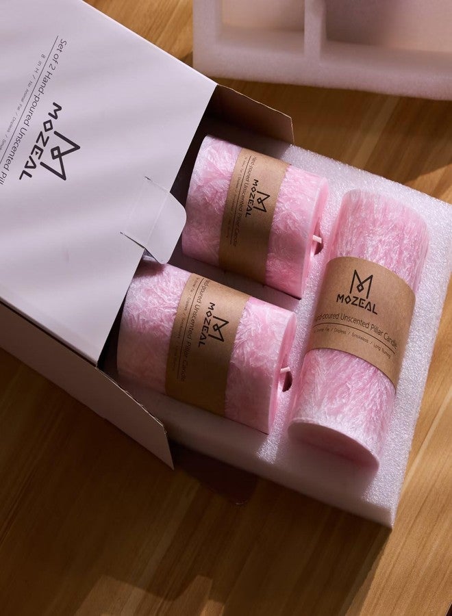 MOZEAL Hand-Poured, Unscented Pink Crystal Pillar Decorative Candles, Elegant Set of 3 in Different Sizes (3"x4", 3"x5", 3"x6"), Luxurious Décor for Spring Homes & Events - Image 5