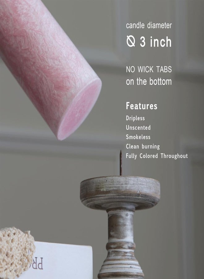 MOZEAL Hand-Poured, Unscented Pink Crystal Pillar Decorative Candles, Elegant Set of 3 in Different Sizes (3"x4", 3"x5", 3"x6"), Luxurious Décor for Spring Homes & Events - Image 2