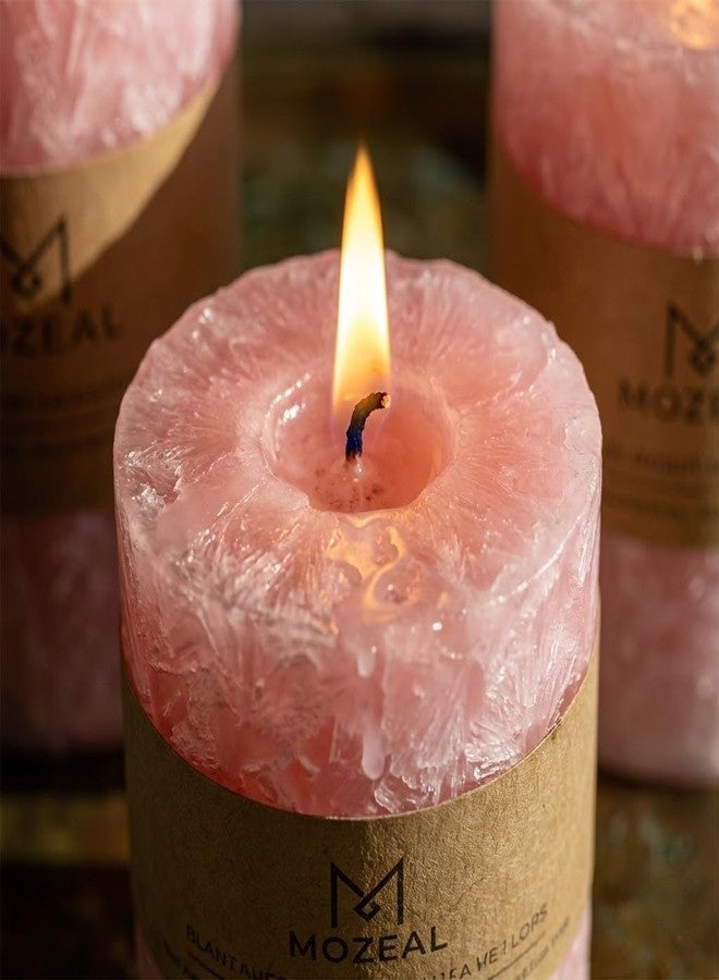 MOZEAL Hand-Poured, Unscented Pink Crystal Pillar Decorative Candles, Elegant Set of 3 in Different Sizes (3"x4", 3"x5", 3"x6"), Luxurious Décor for Spring Homes & Events - Image 4
