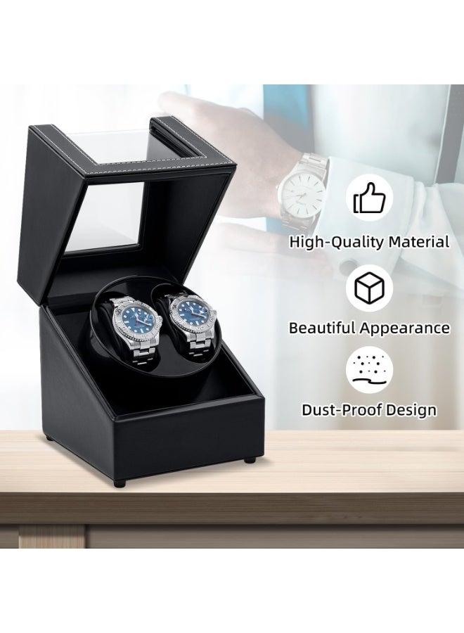 كيل › 2 فتحات لملف الساعات الأوتوماتيكية، صندوق مزدوج لملف الساعات الأوتوماتيكية بمحرك هادئ، صندوق عرض وتخزين وتدوير الساعات الأوتوماتيكية (جلد PU أسود) - Image 3