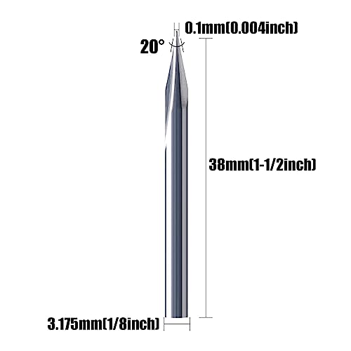 HUHAO 5PCS CNC Wood Carving Router Bit Set20 Degree Engraving 18 Inch Shank V Bit 2 Flute 01mm Tip Carbide V Bit for Acrylic Metals Wood MDF PVC - Image 3