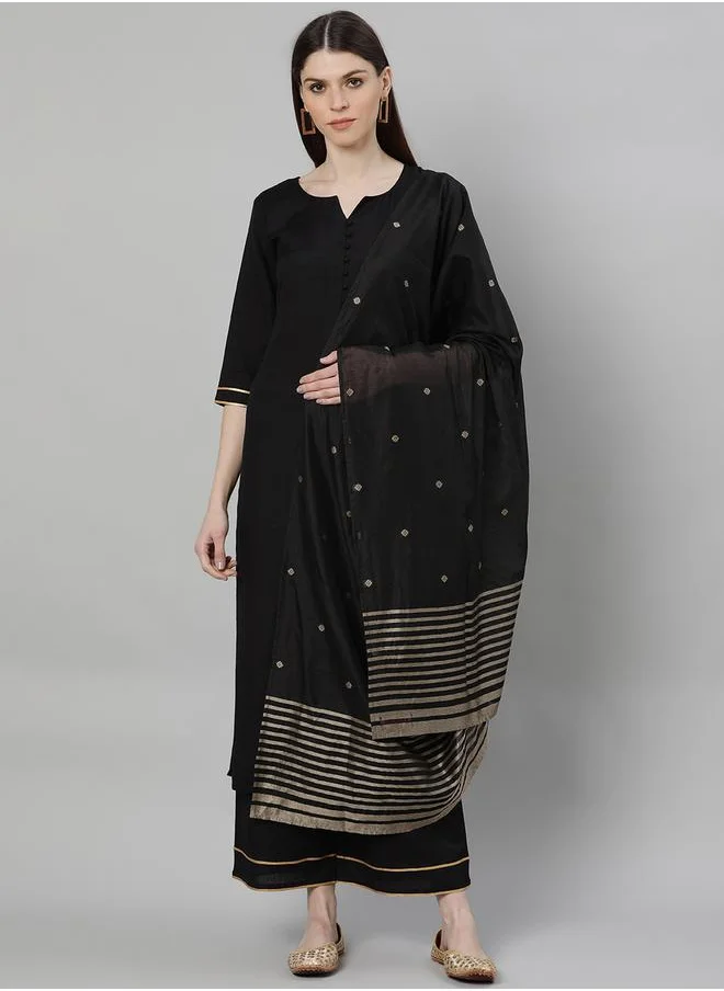 لباس Solid Straight Kurta and Solid Palazzo with Dupatta Set by Styli