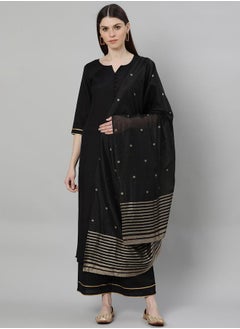 Solid Straight Kurta and Solid Palazzo with Dupatta Set by Styli