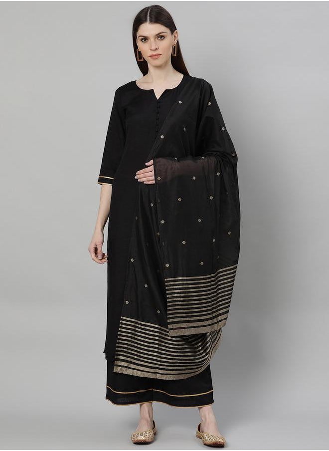 Libas - Solid Straight Kurta and Solid Palazzo with Dupatta Set by Styli - Image 1