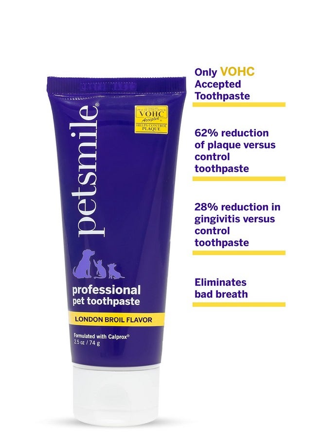 petsmile - Professional Pet Toothpaste - Cat & Dog Teeth Cleaning Supplies - Controls Plaque, Tartar, & Bad Breath - Vohc Accepted Toothpaste - Pet Dental Care Essentials (London Broil, 2.5 Oz) - Image 1