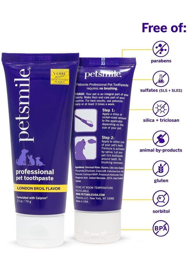 petsmile - Professional Pet Toothpaste - Cat & Dog Teeth Cleaning Supplies - Controls Plaque, Tartar, & Bad Breath - Vohc Accepted Toothpaste - Pet Dental Care Essentials (London Broil, 2.5 Oz) - Image 1
