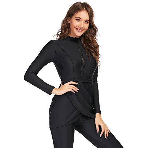 YONGSEN Floral Women's Modest Swimsuit Long Sleeve Bathing Suit Burkini Muslim Swimwear Rash Guard Surfing S-4XL (XX-Large) Black - Image 4