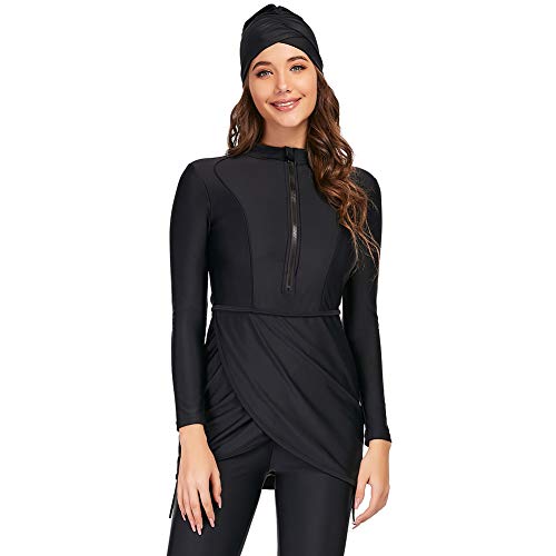 YONGSEN Floral Women's Modest Swimsuit Long Sleeve Bathing Suit Burkini Muslim Swimwear Rash Guard Surfing S-4XL (XX-Large) Black - Image 1