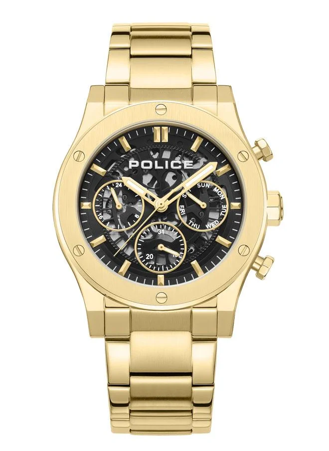 POLICE Knotty Men's 42mm Multi-Function Watch with Ion-Plated Gold Top Ring & Stainless Steel Bracelet