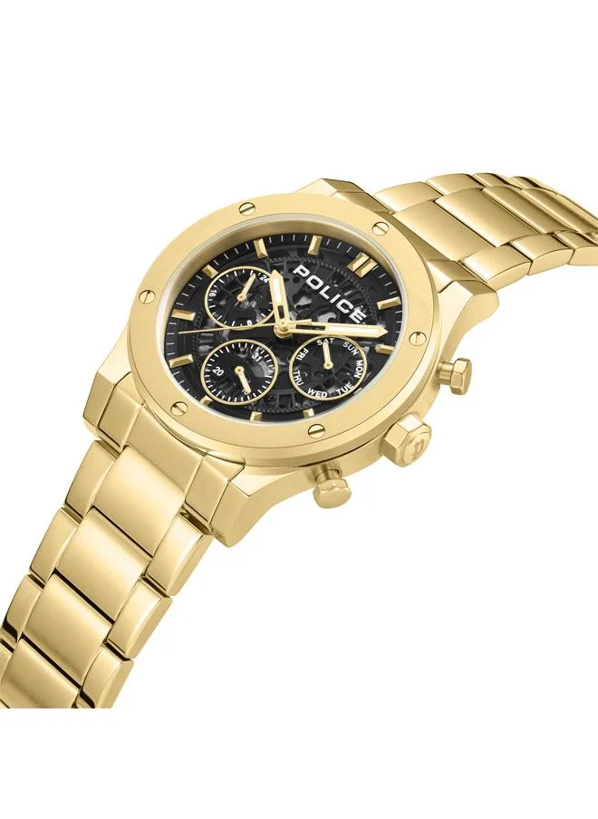 POLICE Knotty Men's 42mm Multi-Function Watch with Ion-Plated Gold Top Ring & Stainless Steel Bracelet