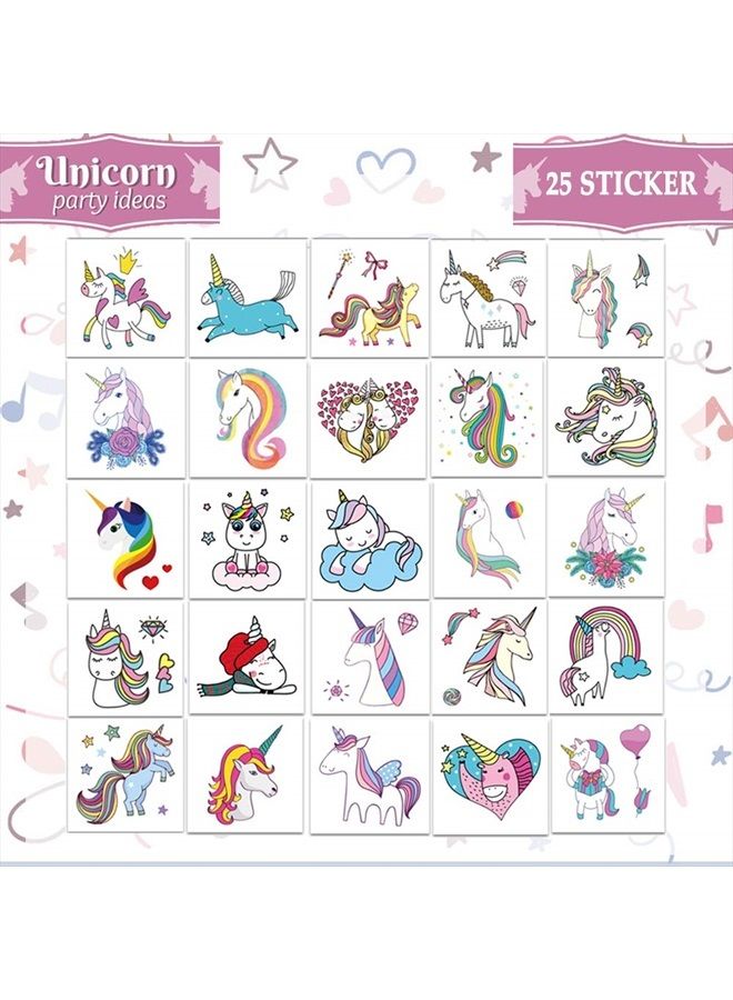Ooopsi Unicorn Temporary Tattoos for Kids Birthday Party Unicorn Party Supplies Girls Boys Party Favors - 25PCS 2.5" X 2.5" - Image 1