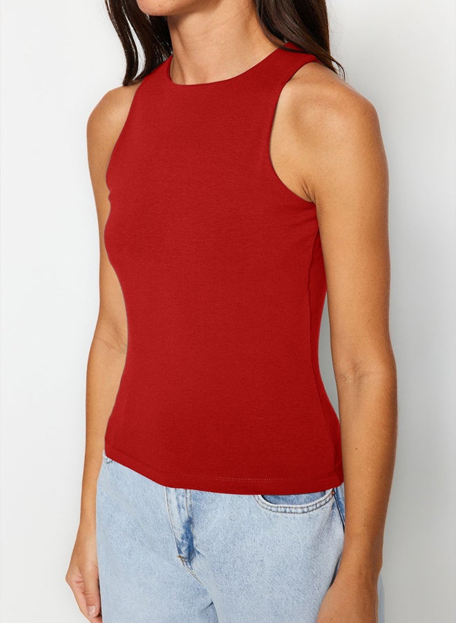 trendyol Red Cotton Halter Neck Fitted/Fits Body Stretch Knitted Undershirt  - Image 5