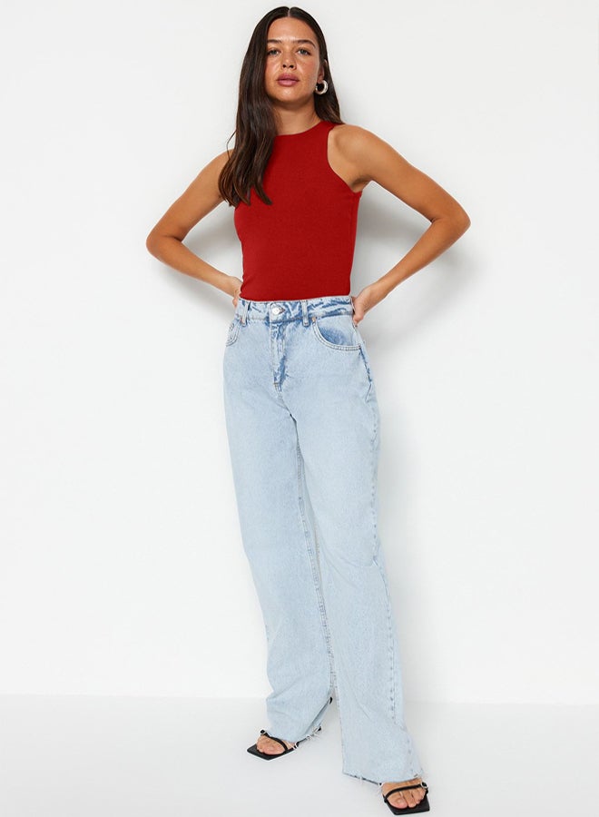 trendyol Red Cotton Halter Neck Fitted/Fits Body Stretch Knitted Undershirt  - Image 3