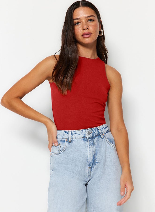 trendyol Red Cotton Halter Neck Fitted/Fits Body Stretch Knitted Undershirt  - Image 1