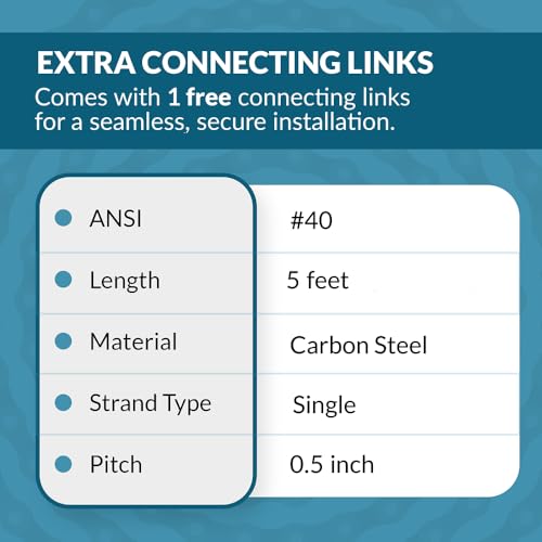 PGN Bearings سلسلة رولر PGN #40 - 5 أقدام + وصلة توصيل مجانية - سلاسل فولاذية كربونية للدراجات، الدراجات الصغيرة، الدراجات النارية، سيارات الكارت، الآلات المنزلية والصناعية - 119 وصلة - Image 5