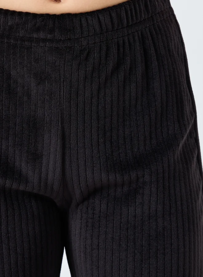 Styli Black Plain Corduroy Flared Leggings