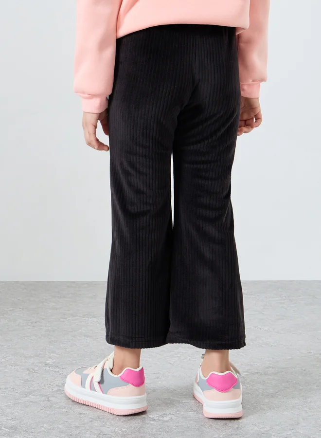 Styli Black Plain Corduroy Flared Leggings