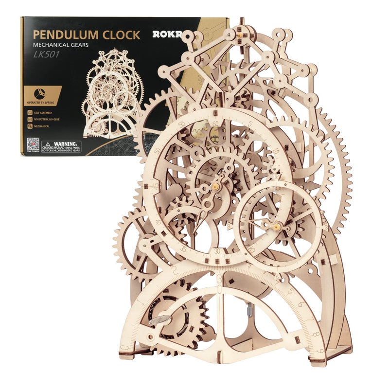 ROKR 3D Wooden Mechanical Pendulum Clock Puzzle,Mechanical Gears Toy Building Set,Family Wooden Craft KIT Supplies-Best Birthday Gifts for Kids Adults to Build - Image 1
