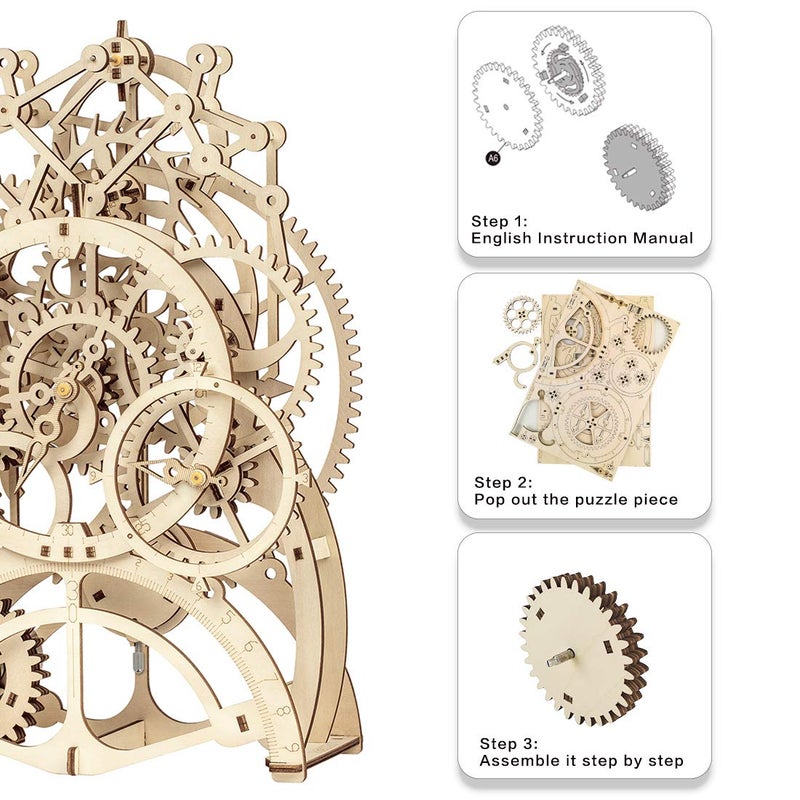 ROKR 3D Wooden Mechanical Pendulum Clock Puzzle,Mechanical Gears Toy Building Set,Family Wooden Craft KIT Supplies-Best Birthday Gifts for Kids Adults to Build - Image 2