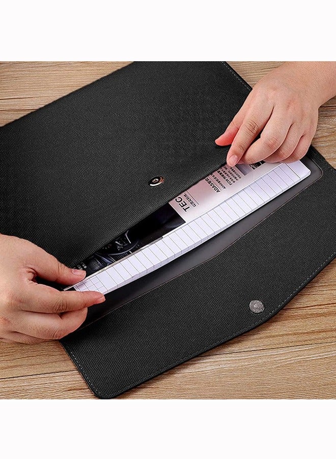 Hihonor PU Leather A4 File Folder,Document Holder,Waterproof Portfolio Envelope Folder Case with Snap Closure,PU Leather envelope folder,Pockets File Jacket,Envelope Flat Document Organizer (Black)  - Image 2