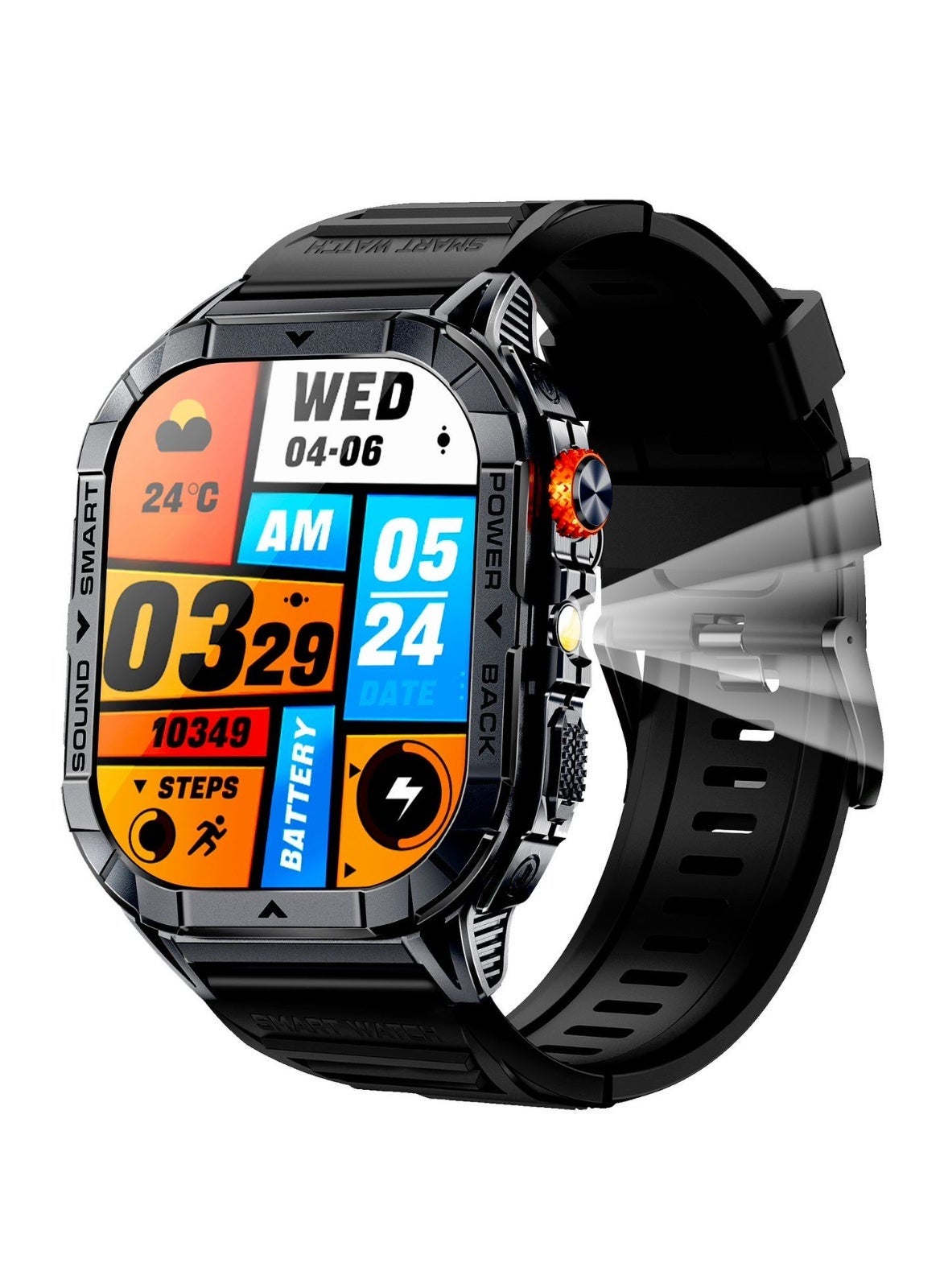 480.0 mAh HULK3 Smart watch for men, AMOLED Always On Display Bluetooth Calling Waterproof Fitness Watches Compatible With Android iOS - Black