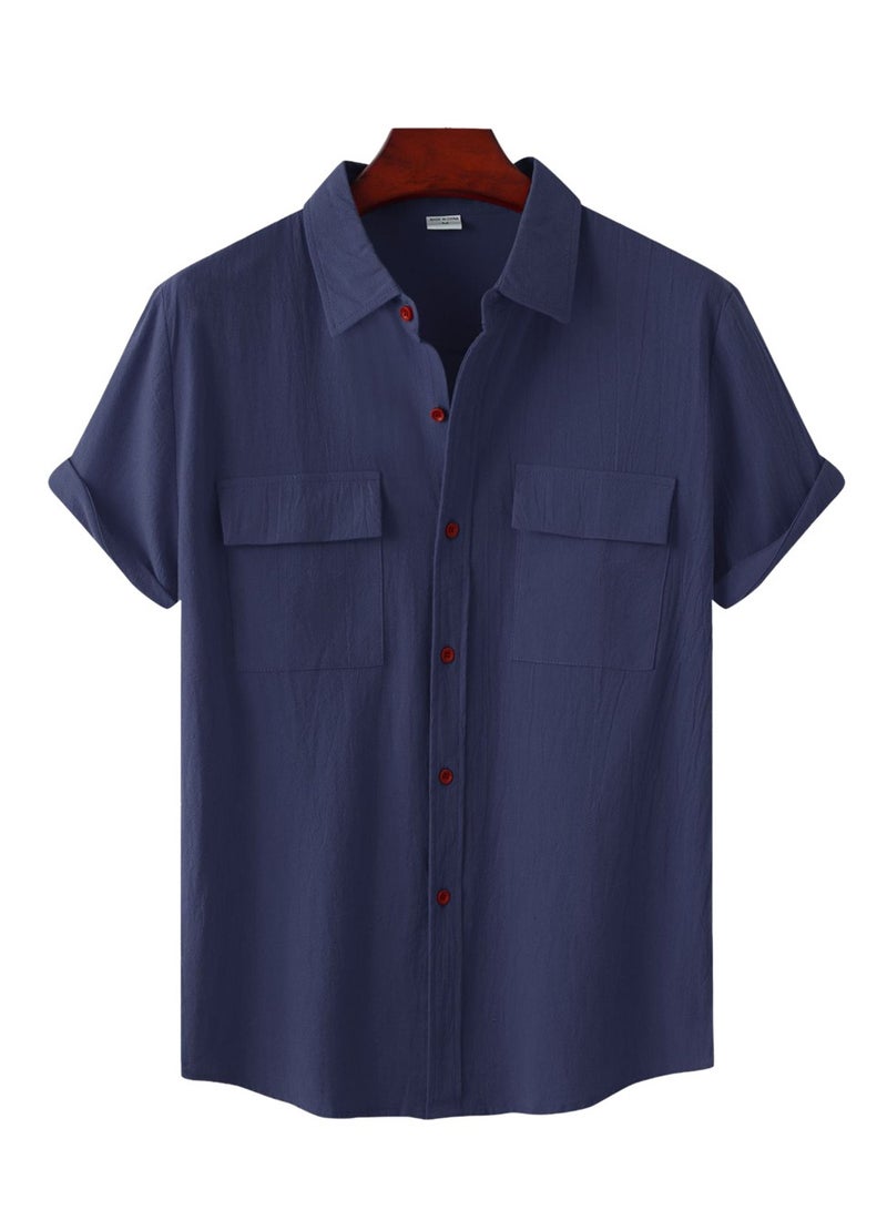 Summer new men's short-sleeved shirts men's casual shirts solid color half-sleeved tops  - Image 1
