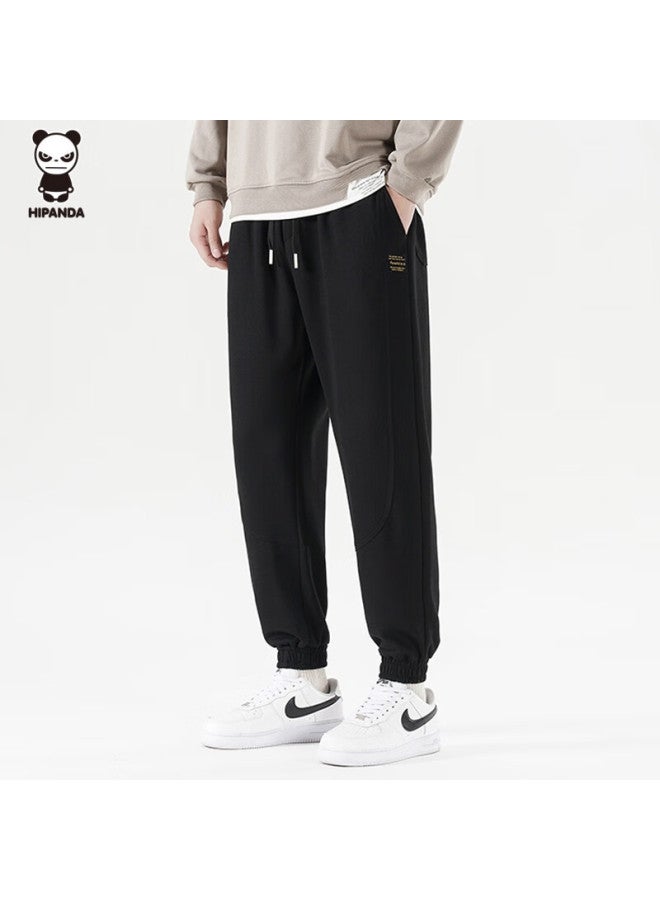 Hipanda o Panda Men's Casual Pants Summer Jogger Design Straight Loose Trendy Sweatpants Black L - Image 1