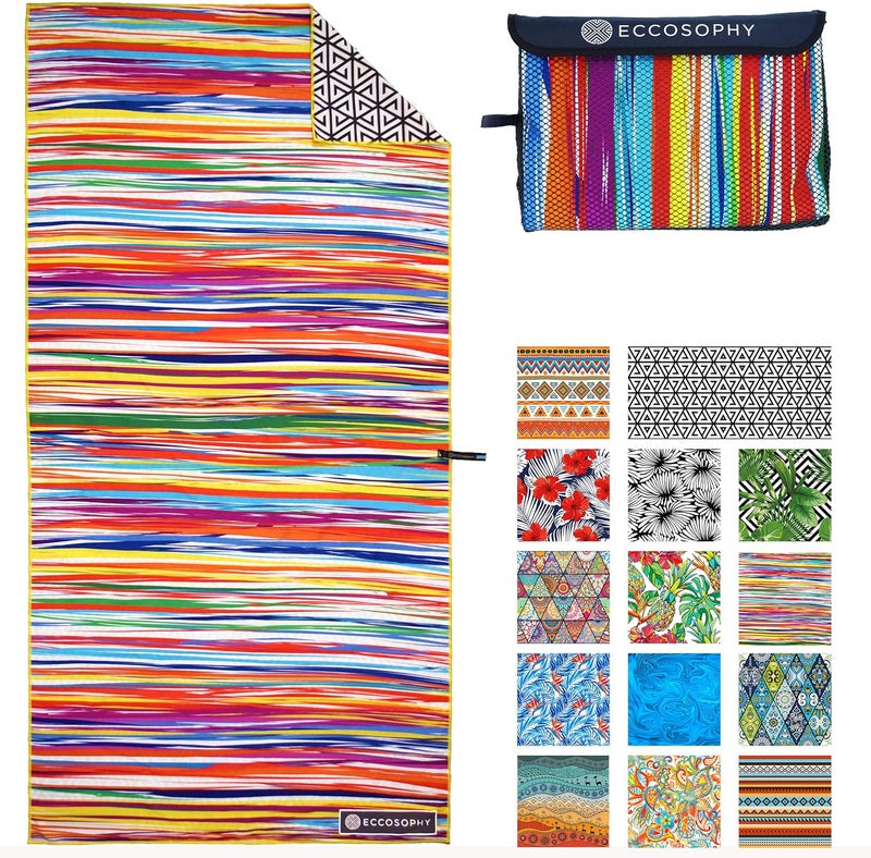 ECCOSOPHY Microfiber Beach Towel - Sand Free Towels are Quick Dry, Light Weight, Super Absorbent - Perfect Pool, Travel, Cruise, Camping Essentials - Oversized Extra Large for Adults 71x35 in - Image 1