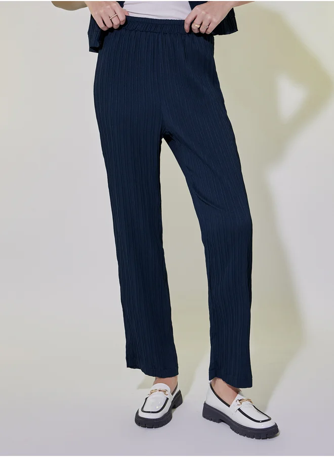 Styli Textured Crop Shirt and Pants Co-Ords