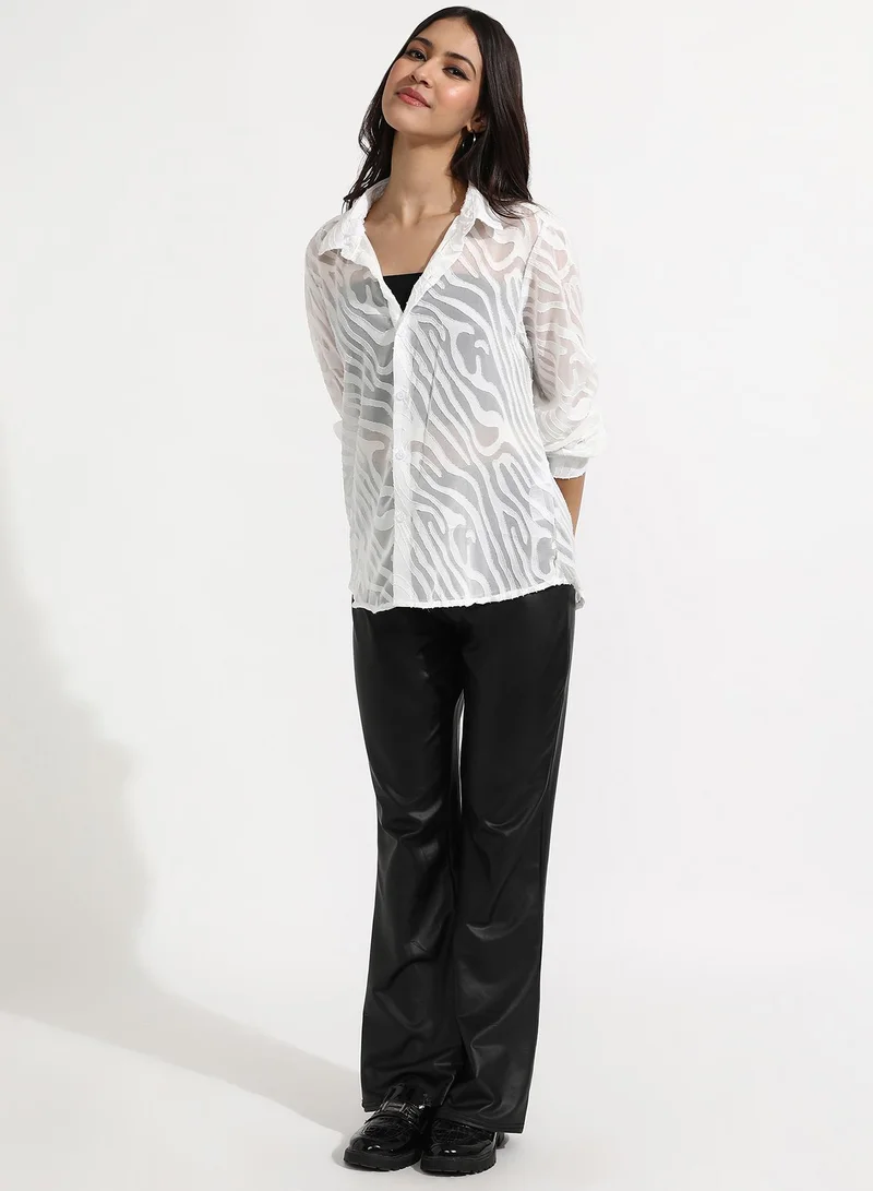 Campus Sutra Women's Daisy White Textured Sheer Shirt