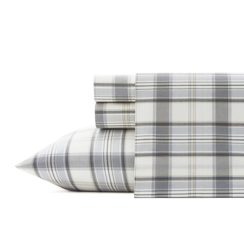 Eddie Bauer Sheets Cotton Percale Bedding Set  Crisp & Cool  Stylish Home Decor  Queen  Chinook Grey/Ivory/Dark Grey - Image 5
